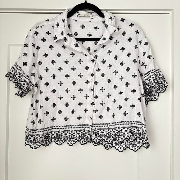 Abercrombie & Fitch Short-Sleeve Linen-Blend Embroidered Shirt Size Small - Picture 3 of 6